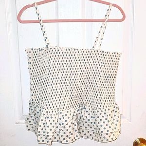 Smocked Polka Dot Peplum Tank Top
